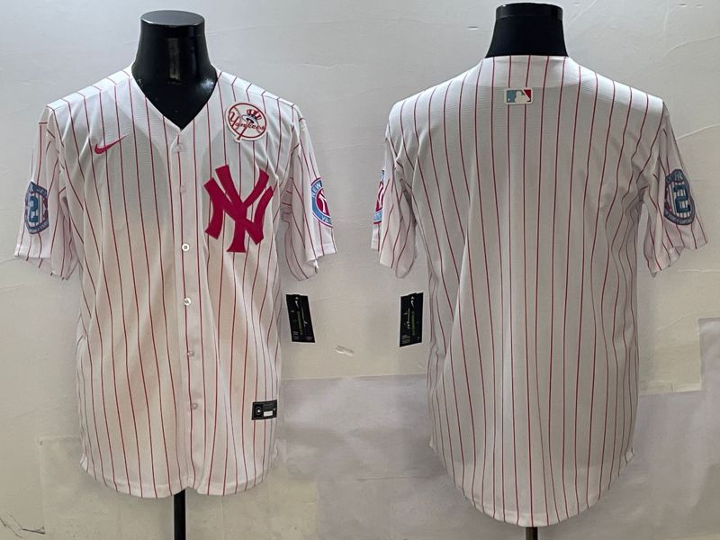 Men New York Yankees Blank White Stripe Jointly Name Nike 2025 MLB Jersey style 2->new york yankees->MLB Jersey